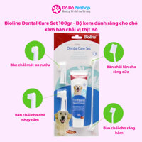 Bioline Dental Care Set 100gr - Bộ kem đánh răng cho chó kèm bàn chải vị thịt Bò
