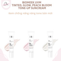 Biomeek UVM Tinted, Glow, Peach Bloom Tone-up Suncream: Kem chống nắng nâng tone bản mới