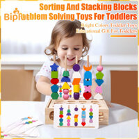 Biplut Hạt viền gỗ Đồ chơi Hạt gỗ Đồ chơi xếp tự Trò chơi xếp chồng giáo dục cho trẻ em Hình dạng đầy màu sắc Hoa văn Phát triển kỹ năng vận động tinh Học tập vui nhộn cho trẻ mới biết đi