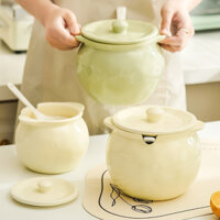 BJPKPK Hũ gốm đựng mỡ bằng sứ có nắp đựng mỡ lợn kèm thìa 400 - 700ml
