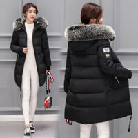 BKC009 - Áo phao nữ cổ lông dáng dài thời trang trẻ trung, phong cách Hàn Quốc, lót bông ấm áp (Đen)                          - 37880121                                                       Yêu thích