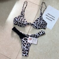 [BKN1079] ÂU SET BIKINI BEO MIX ĐEN QUẦN THONG/LỌT KHE (CÓ GỌNG)