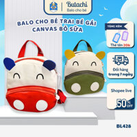 [BL428] Balo Vải Canvas Hoạ Tiết Bò Sữa BUTACHI Cho Bé Trai, Bé Gái 1-5 Tuổi Mầm Non Balo Cho Bé Đi Học Mẫu Giáo
