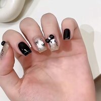 Black kitty Handmade Mèo Mắt Kính Hạt Nơ Chấm Bi Có Thể Đeo Làm Móng Tay Ngọt Mát Dễ Thương Móng Tay Ngắn Có Thể Tháo Rời
