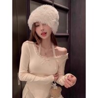 【Black strawberry】 Áo sơ mi dài tay cổ nơ ren Hot girl