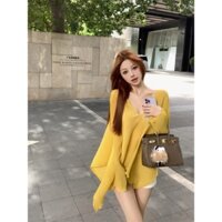 Black vn Thời Trang Giải Trí Cá Nhân Bộ Phụ Nữ Mùa Hè Cổ Chữ V Dài Tay Chống Nắng + Quần Ống Thẳng Cao Cấp