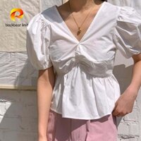 Blackbear LIMIT Áo sơ mi nữ cổ chữ V INS Doanh nhân đơn giản