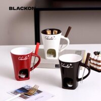Blackon Chocolate Fondaue Mug, Nồi Kem Mini Nóng Gốm Sứ Chocolate Melting Mug, Thời Trang Có Nĩa Phô Mai Bơ Nóng Chảy Cốc