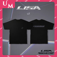 Blackpink Black PINK LISA ROCKSTAR LOGO Cotton Áo thun tối giản Plus Size Vintage dáng rộng in tay ngắn hàng đầu Nam Nữ Xu hướng thời trang mùa hè Đường phố Áo sơ mi đa năng Tee