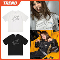 Blackpink Kpop BLACK PINK LISA ROCKSTAR Fan Meetup Merch Áo thun Cotton cỡ lớn phong cách Hàn Quốc Thời trang nam nữ cổ điển đường phố Áo sơ mi ngắn tay in hình dáng rộng