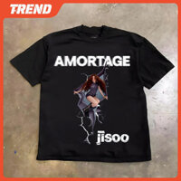 Blackpink Kpop BLACK PINK JISOO ALBUM AMORTAGE Áo thun Cotton nam nữ cổ điển thời trang Hàn Quốc dáng rộng in hình tay ngắn cỡ lớn Áo sơ mi đường phố thường ngày Tee