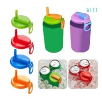 Blala Bộ 4 Lon Silicon Có Ống Hút Uống Cho Bia Nhiều Màu Sắc Soda Lon Mũ