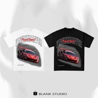 BLANK | Áo Thun FERRARI Tay Lỡ Unisex - Đen/Trắng Cổ Tròn