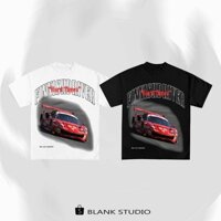 BLANK | Áo Thun FERRARI Tay Lỡ Unisex - Đen/Trắng Cổ Tròn