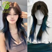 Blazelink Jellyfish Mullet Head Cos Wig, Highlighted Layered Pick Dyeing Wolf Tail Wig, Thoáng Khí Tự Nhiên Lạnh Nâu Tổng Hợp Tóc Thẳng Dài Unisex
