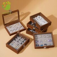 Blazelink Người Tổ Chức Trang Sức, Nắp Thủy Tinh Đơn Giản Hộp Trang Sức Bằng Gỗ, Hộp Nhẫn Bông Tai Nhung Dung Tích Lớn Nhẫn Hiển Thị Giá Đỡ Quà Tặng Nữ