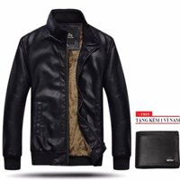 blazer áo Áo khoác da nam lót lông ( Đen) + tặng 1 ví nam