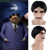 Blazesky Gomez Adams Tóc Giả Râu, ria mép Giả Ngắn Thẳng Nhạc Broadway Mỹ, Đạo Cụ Cosplay Tóc Tổng Hợp Bố Đen Gia Đình Adams Cosplay Tóc Giả Nam