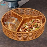 Blesiya Mây Giỏ Trái Cây Dệt 3 Ngăn Di Động Dung Tích Lớn Ăn Nhẹ Phục Vụ Khay Cho Nhà Sân Phòng Ngủ Đồ Ăn Nhẹ