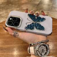 Bling Nhiều Màu Sắc Kim Cương Bướm Ốp lưng iPhone 12 13 14 15 16 Pro Max Vỏ Cao Cấp Núi Tuyết Pu Da Lấp Lánh Kim Cương Giả Kim Loại Chống Sốc Ốp Lưng