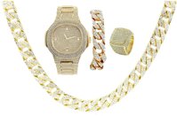 Blinged Out Wrist Watch Challenge - Be Legendary in Your Crew with The Ultimate Gold Iced Out Oblong Hip Watch w/Bling-ed Out Cuban Chain Bracelet,...