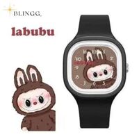 BLINGG【Miễn phí vận chuyển】 labubu trẻ em xem Cô Gái Hoạt hình dễ thương vuông chất lượng cao da cảm thấy đồng hồ silicon