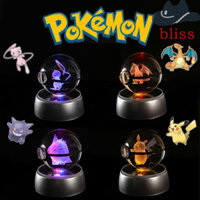 Bliss 3D Ball, Anime Tượng Nhỏ Đế Đèn Pikachu Bóng Thủy Tinh, Giáng Sinh Gengar Mew Night Light Đồ Chơi Mô Hình Mewtwo Kính Điêu Khắc Trang Trí Bàn Làm Việc