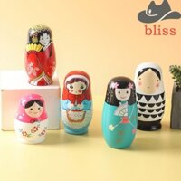 Bliss 5 Cái / bộ Búp Bê Nga Bé Gái, Cô Gái Nhật Bản Du Lịch Thủ Công Bé Gái Búp Bê Matryoshka, Búp Bê Xếp Chồng Bằng Gỗ Dễ Thương Vẽ Màu Gỗ Trang Trí Nhà Cửa