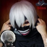 Bliss Kaneki Ken Cosplay Tóc Giả, Bạc Trắng Tổng Hợp Tóc Anime Tokyo Ghoul, Chịu Nhiệt Tiệc Halloween Lớp Ngắn Thẳng Tóc Giả