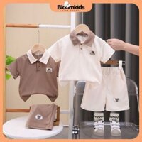 Bloomkids Set polo bé trai, bộ quần áo bé trai ngắn tay phong cách Hàn Quốc tối giản B76