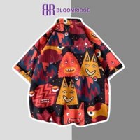 Bloomridge Áo sơ mi nam dáng rộng Hawaii cho áo sơ mi đi nghỉ bên bờ biển Áo sơ mi ngắn tay in hình