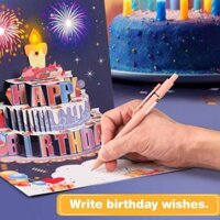 Blowable 3D birthday greeting card with blowing LED candles and birthday card