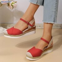 Bluelover Chỉnh Hình Nền Tảng Nêm Sandal Dành Cho Nữ Vòm Hỗ Trợ Mũi Đóng Nền Tảng Dép Dressy Mùa Hè Khóa Mắt Cá Chân Dây Espadrille Mới