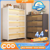 BMZAR Kệ Tủ Bếp Kệ tủ đa năng 5 Tầng có cửa trong suốt chống bụi tiện lợi Tủ đựng chén bát Có bánh xe