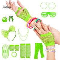 Bn Retro Phụ Kiện Tiệc Dạ Quang Chân Bao Neon 80 Trang Phục Phụ Kiện Bộ Cho Tiệc Lạ Mắt Chân Ấm Băng Đô Găng Tay Bông Tai Vòng Cổ Đông Nam Người Mua