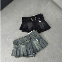 BN Store - Chân váy jean denim bò xếp li kèm đai  QCCC CV0416 6769 -BN
