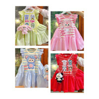 BN139 - [VÁY NGANG GỐI] Váy thun in kẻ phối thô cotton in Baby Tree cho bé gái diện Noel,Tết (10-40kg)KHÔNG KÈM GẤU BÔNG