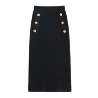 BNJZ Balma1n Autumn and Winter New High-Grade Classic Style Gold Buckle Knitted Underwear Mid-Length Dress High Waist Slimming Sheath Skirt