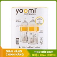 Bộ 02 Bình Sữa Cao Cấp PP Yoomi Cổ Vàng (240ml) - Chính Hãng