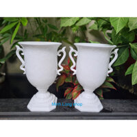 Bộ 02 Chậu Ly Cúp Bông Hồng 17x28cm Màu Trắng Nhựa Dày Đẹp