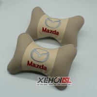 Bộ 02 Gối tựa đầu ô tô thêu logo Mazda - màu kem