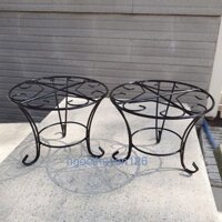 Bộ 02 kệ tròn chân cong 22x17cm đặt chậu hoa bằng sắt sơn tĩnh điện đen