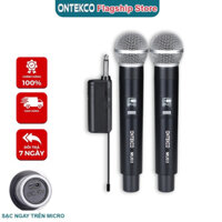 Bộ 02 Micro hát karaoke pin sạc ONTEKCO MU03 không dây - sạc ngay trên tay micro phù hợp mọi loa kéo, amply gia đình