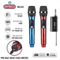 Bộ 02 Micro Không dây Chính hãng ONTEKCO MU02 màu xanh đỏ pin sạc cao cấp Chuyên dụng hát Karaoke Loa kéo, Amply