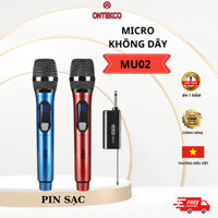Bộ 02 Micro Không dây Chính hãng ONTEKCO MU02 màu xanh đỏ pin sạc cao cấp Chuyên dụng hát Karaoke Loa kéo, Amply