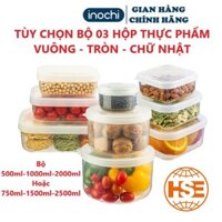 Bộ 03 Hộp đựng thực phẩm HOKKAIDO INOCHI (750ml, 1500ml, 2500ml) tùy chọn VUÔNG, TRÒN hoặc CHỮ NHẬT