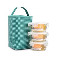 Bộ 03 Hộp Thủy Tinh cơm văn phòng Lock & Lock 400ML hộp tròn Túi Giữ Nhiệt