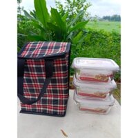Bộ 03 Hộp Thủy Tinh cơm văn phòng Lock & Lock 420ML,650ML,750ML,840ML  kèm Túi ĐỰNG MÀU NGẪU NHIÊN