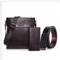 Bộ 03 sản phẩm túi đeo chéo ADEN , ví cầm tay 6166 đen, thắt lưng da nam LS100