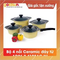 Bộ 04 nồi gốm Ceramic đáy từ GOLDSUN AD06-2-4108AG-IH Công nghệ Hàn Quốc